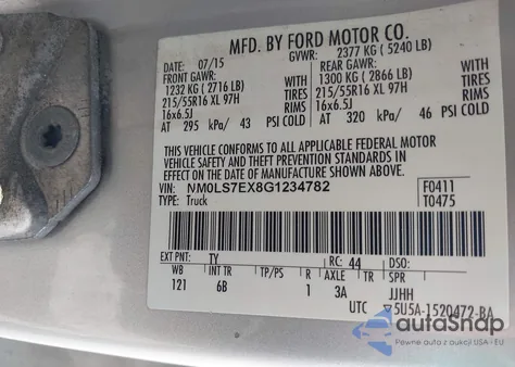 2016 Ford Transit Connect Xl из США, поврежденный, VIN NM0LS7EX8G1234782